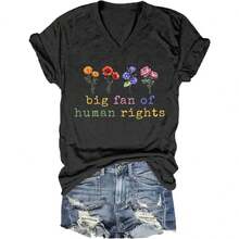 Big Fan Of Human Rights Shirt Men Women Graphic Short Sleeve Shirt T-Shirt Tees - 黑色 - 查看 1