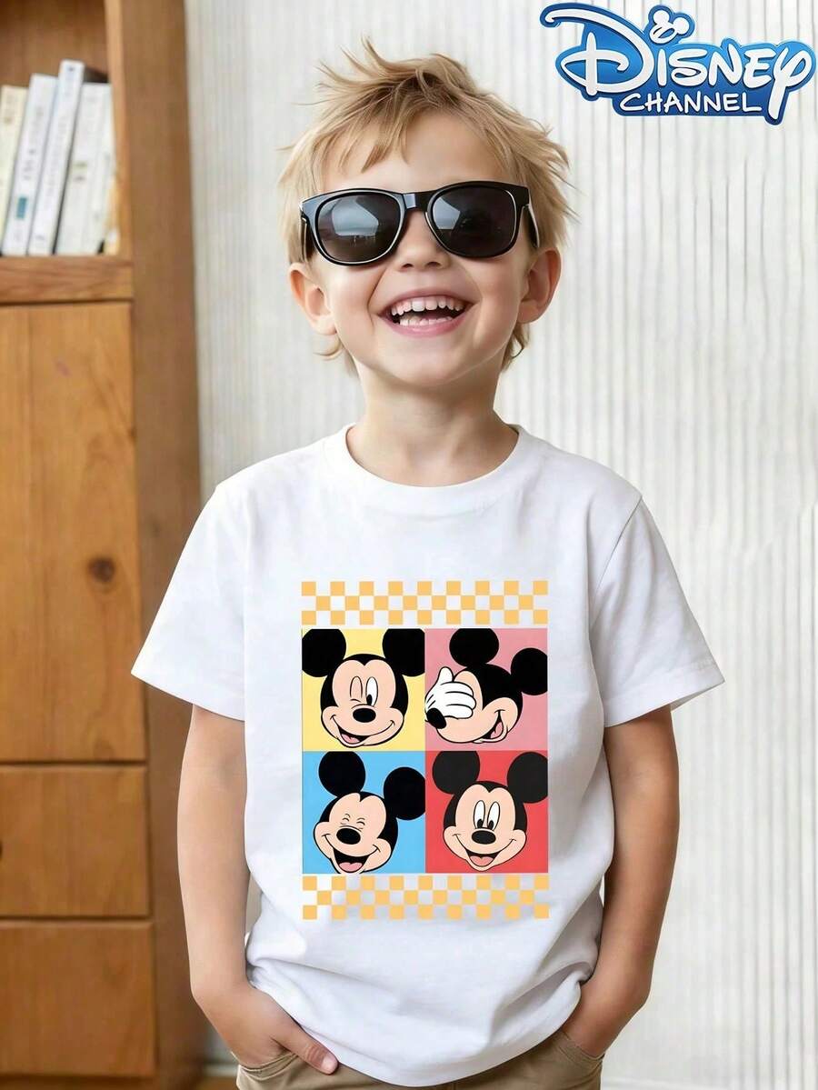This Disney Mickey Mouse Graphic Crewneck T-Shirt Is Suitable For Both Boys And Girls And Is Perfect For Holiday Parties, Family Gatherings, Outdoor Activities, Travel, And As A Gift For Children Visiting Disneyland. - trắng - Xem 1