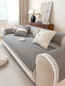 1 Stück romantische Quasten Sofa Abdeckung, warm, weich und hautfreundlich, rutschfeste Rückseite, maschinenwaschbar, farbecht, Feiertags-Dekoration, geeignet für 1/2/3/4-Sitzer Sofa Armlehne & Rückenlehne Abdeckung, ganzjährig verwendbar - Schwarz - Übersicht 6