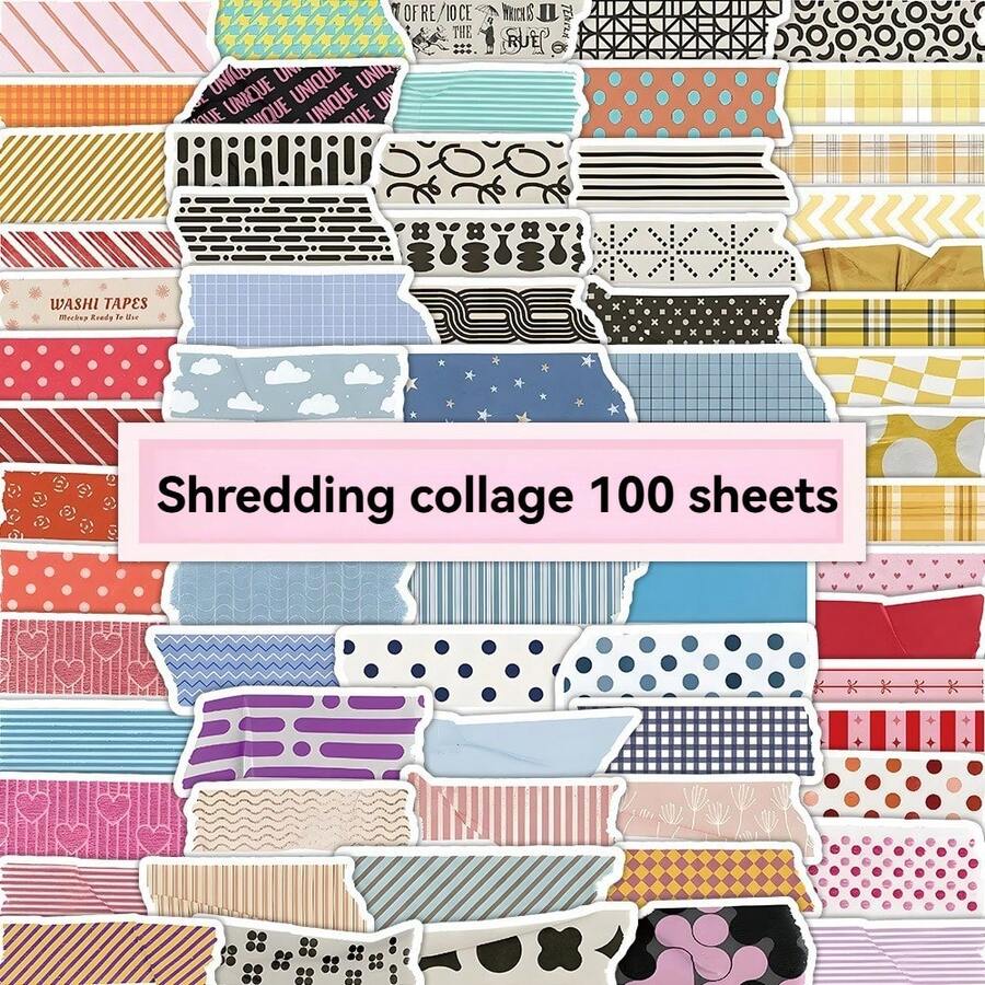 100pcs/Pack Non-Repeating Shredded Paper Collage Stickers, Artistic Stationery Stickers, DIY Creative Desk, Phone Case Stickers, Student Decorative Self-Adhesive Stickers Scrapbook Supplies Funny Stickers Kindle - A - View 1