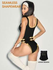 1pc Women's Seamless Shaping Camisole, Waist & Abdomen Shaping, Minimalist Design, Can Be Worn Outerwear, Body Shaping Camisole With Built-In Bra - Black - View 5