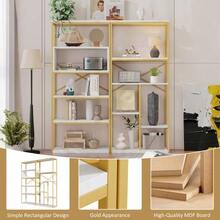 Modern Minimalist Style Shelf Measuring 160 X 29.5 X 180 Cm, Made Of Steel Tubes And MDF, Stable Rectangular Structure, Gold And White Colour, Easy To Assemble And Clean. - 1PC - 查看 4