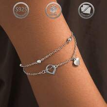 1件优雅925纯银镂空水滴心形手链，适合日常、派对、节日、约会、送礼。 - 白金 - 查看 7