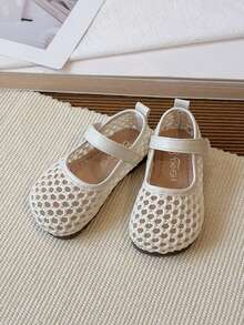 1 Pair Girls' Spring New Hollow Breathable Mary Jane Flat Shoes, Suitable For Daily Wear In Spring And Summer - Beige - View 5