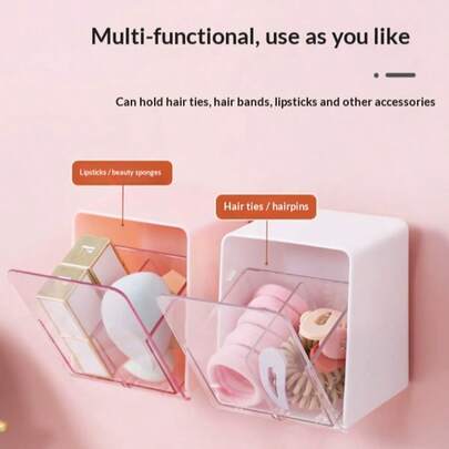 New Wall Mounted Storage Box, Makeup Pad Storage Box, Dust-Proof Wall Mounted Dental Floss Box, Cotton Swab Box, Lipstick Storage Box, Dust Cover Multifunctional Tabletop Storage Box, Makeup Storage Device