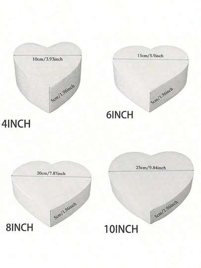 1pc Heart-Shaped White Foam Cake Model, For Decoration And Making, Baking Display, Wedding Cake Design, Birthday Cake, Christmas Party Cake Or Dried Flower Decor, Valentine's Day, Easter And Other Holiday Party Cake Decoration, 4", 6", 8", 10" White Fake Cake Model, 12" (Please Understand That The Product May Have Slight Deviations)