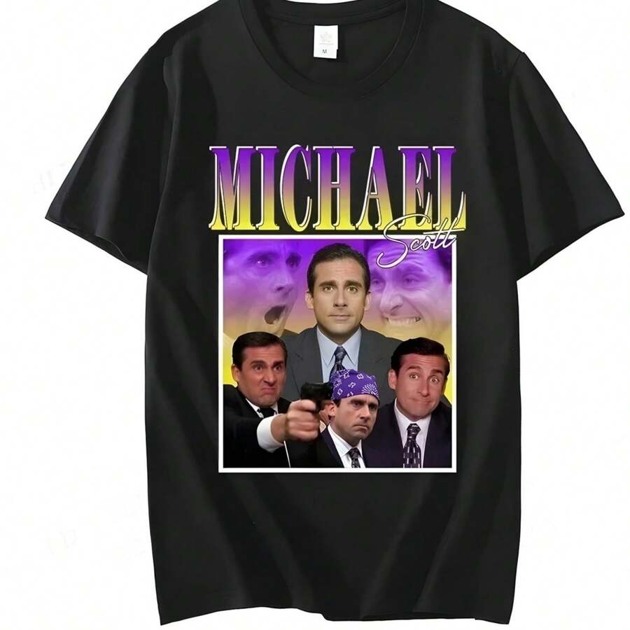 Scott Homage The Office T Shirt Men Fashion T-Shirts Shirt Hip Hop Tops Tees Women Tshirt Y2k Clothes Boy Tees - 黑色 - 查看 1