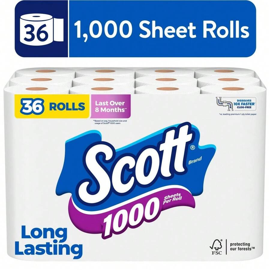 1000 Sheets Toilet Paper 1 Roll Long Lasting 1 Ply Strong Absorbent Septic Bathroom Tissue Household Bath Tissue For Home And Office - 1 - Xem 1