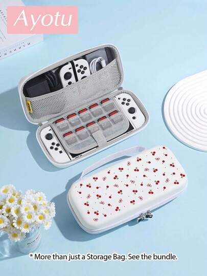 Ayotu Compatible With Switch/Switch OLED/Switch Lite Cherry & Bow Pattern Game Console Shell And Accessories, The Package Includes A Protective Case, Storage Bag, Base Shell, Game Console Dust Cover, Game Storage Card Box, Handle Protective Cover And Other Styles Of Accessories To Choose From, Christmas Gifts/Spring Romance/Valentine's Day Gifts/Back To School Gifts