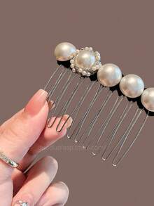 1pc Elegant & Delicate Pearl Hair Comb, Luxurious High-End Side Bangs Hair Clip, Hair Accessory - Multicolor - View 4
