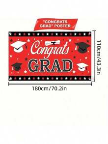 1pc, XtraLarge Congrats Grad Banner Red - Graduation Banner Red | Red And Black Graduation Backdrop | Graduation Party Decorations 2026 Red | Red And Black Graduation Decorations 2026 - Multicolor - View 3