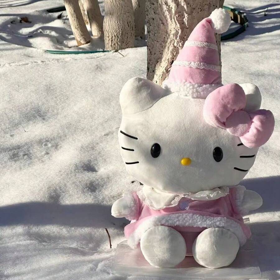 1件圣诞毛绒玩具可爱帽子小猫玩偶小猫枕头节日礼物儿童安抚玩具家居装饰睡眠枕假日礼物 - 粉色 - 查看 1