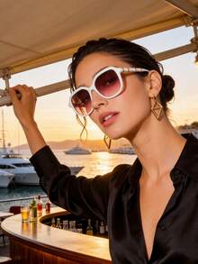 1 pieza Gafas de moda cuadradas retro de lujo Y2K con bloques de color, estilo callejero de moda para vacaciones - Blanco - Ver 6