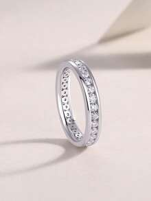 Anillo de Moissanita de plata de ley 925 para mujer, anillo de compromiso/boda hipoalergénico de alta gama, regalo para el Día de San Valentín/cumpleaños, empaquetado en caja de regalo resistente a la oxidación - Plateado - Ver 7