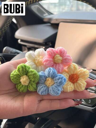 5个手工钩编汽车空气清新夹，可爱出风口装饰，女士女孩礼物，通用装饰品，汽车配件