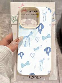 Blue Ribbons And Hearts Phone Case Compatible With  12, 13, 14, 15 Pro,  14 Plus,  15, 16 Pro Max,  17,  17 Pro,  17 Pro Max, And  17 Air. Made Of TPU Material, Providing Anti-Slip And Drop Protection, With Raised Bezels For Added Protection, Stylish And Elegant, With A Faux Leather Texture. A Perfect Gift For Yourself, Family, Friends, And Loved Ones - White - View 3