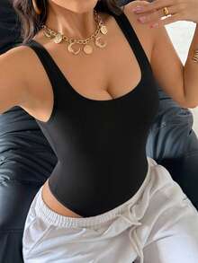 1pc Women's Seamless Shaping Camisole, Waist & Abdomen Shaping, Minimalist Design, Can Be Worn Outerwear, Body Shaping Camisole With Built-In Bra - Black - View 1