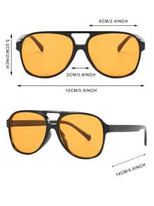 1副男士飞行员款PC镜框双梁简约休闲度假时尚眼镜 - 亮黑 - 查看 4