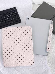 1pc Pink Polka Dot Painted Tablet Case, Compatible With Ipad Mini4/Mini5/Mini6/Mini7/Air/Air2/9.7/10.2/10.5/Air4/Air5/10.9/Pro 11-Inch/10th Gen/Compatible With Ipad Air 11-In.(M2)-2024/Compatible With Ipad Pro11-In.(M4)-2024/Air 11-Inch (M3) 2025/Compatible With Ipad (A16) 11 Inch 11th Generation 2025, Galaxy Tab A8 10.5 Inch 2022. Features: Built-In Pencil Slot, Tri-Fold Stand, TPU Soft Edge Protection, Magnetic Sleep/Wake, Cute/Creative/Personalized/Fun Design. - Multicolor - View 5