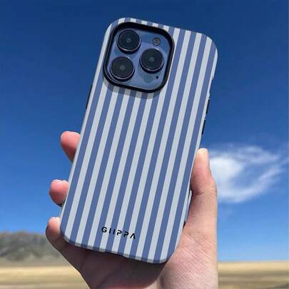 GIIPPA 1pc Hazy Blue Striped Pattern Phone Case, Compatible With IPhone 17 Pro Max, 16 Pro Max, 15 Pro Max, 14 Pro Max, Korean Stylish And Interesting Phone Case, Compatible With IPhone 11/12/13/14/15/16 Pro Max Plus, Elegant Design For Both Men And Women, Ideal Gift For Girlfriend On Christmas, Valentine's Day, Easter, Wedding Season And Birthday