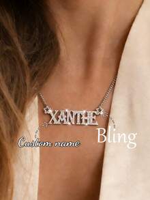 Custom Shiny Frosted Name Necklace Women Girl Charm Personalized Stainless Steel Half Wrap Love Letter Necklace Couple Pendant Family Jewelry Birthday Holiday Gift Christmas Gift For Her - Five-pointed Star Coil Silver Frosted - Box Chain - View 8