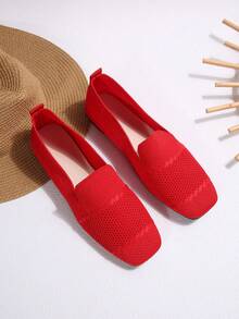 Giày nữ mũi vuông thoải mái, nhẹ, thích hợp đi trong nhà và ngoài trời. - Đỏ - Xem 13