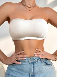 Beige Soft Padded Bandeau Bra With Wide Criss-Cross Straps - Beige - View 5