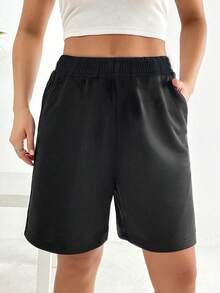 1 pieza Pantalones cortos sueltos, casuales y versátiles para ir al trabajo, al aire libre y deportes para adolescentes - Negro - Ver 4