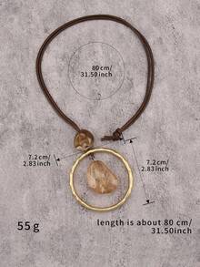1件夸张简约圆形树脂石吊坠长项链，时尚个性简约风格派对项链，送给男友/女友的礼物，日常佩戴 - 金黃色圓圈 - 查看 10