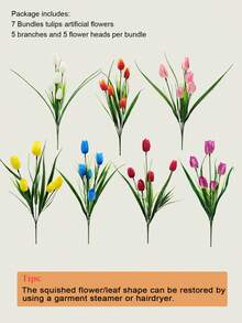 7pcs/1set Artificial Tulips Multi-Color Lifelike Fake Flower – High-Quality Faux Floral With Realistic Texture, Ideal For Apartment Decor, Rental Friendly Home Indoor Vase, Dining Table, Bedroom & Valentine's Day Mother's Day Spring Decorative Blooms - Multicolor - View 13