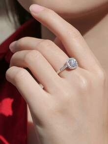 925纯银莫桑石戒指，女士款，低过敏性，高端订婚/结婚戒指，情人节/生日礼物，防氧化礼盒包装 - 銀色 - 查看 4