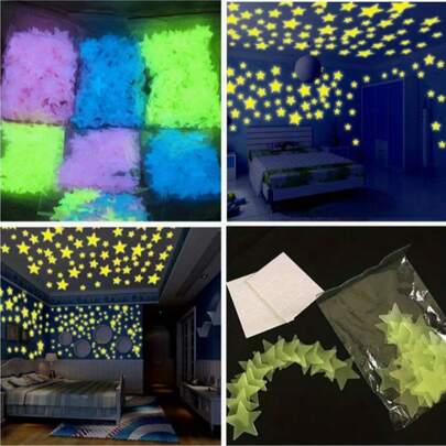 100pcs Glow In The Dark Star Wall Stickers - 3cm Luminous Pentagram Decor For Kids Bedroom, Nursery, Cute Fluorescent Ceiling Stickers Suitable For Boys And Girls, Romantic Glow Wall Decor
