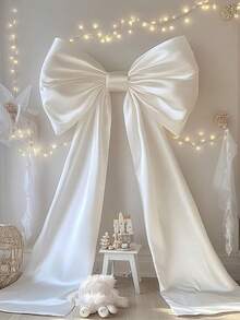 1pc 43in Giant White Bow Ribbon, Writable Design, Suitable For Door/Wall Decor, Wedding Car, Bridal Shower, Streamer Party Backdrop, Church Pew, Theme Party, Birthday, Romantic Atmosphere Decoration - 多色 - 查看 1