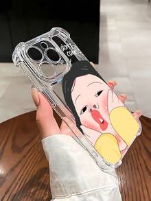 Estuche para teléfono con diseño de expresión de dibujos animados lindo Estuche para teléfono con espejo También se puede usar como espejo y es compatible con  17  16 Pro Max  15 Pro Max  13 y  12 Hecho de TPU Brinda protección contra golpes y caídas Perfecto para regalar a familiares amigos para cumpleaños aniversarios y ocasiones especiales - transparente - Ver 3