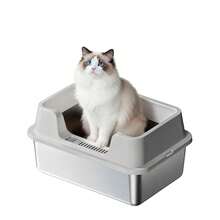 Edelstahl-Katzenstreu-Box, offene Oberseite, hohe Seiten für weniger Verschmutzung, mit hoher abnehmbarer Umrandung, leicht zu reinigen, ideal für Katzen aller Größen - G - Übersicht 5