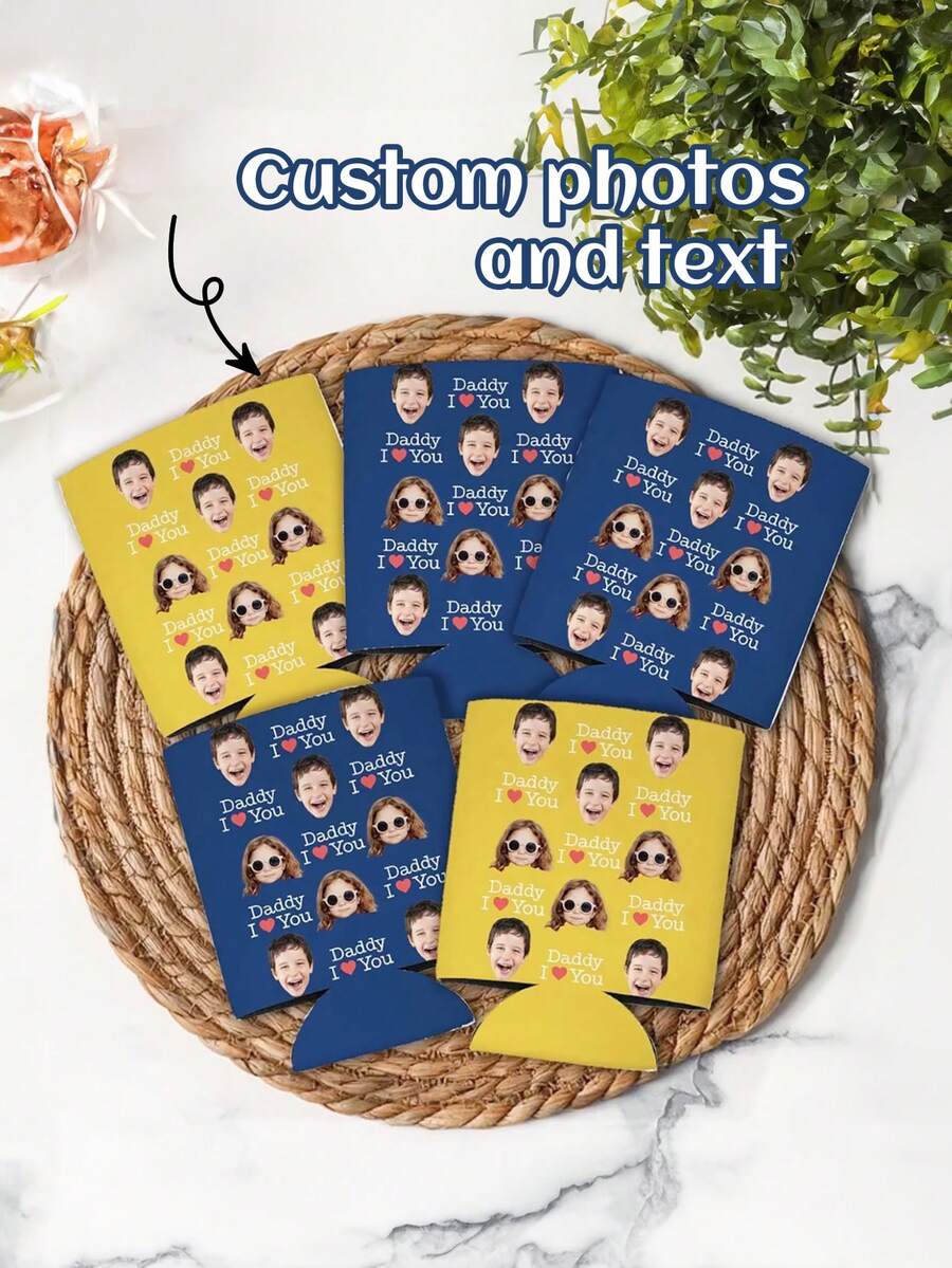 1pc Customizable Baby Photo Bottle Cooler, Fun Birthday Gift, Personalized Photo Bottle Cooler, Interesting Photo Bottle Cooler, Personalized Photo Gift, Father's Day Gift, Customized Photo And "I Love You Dad" Bottle Cooler - Multicolor - View 1