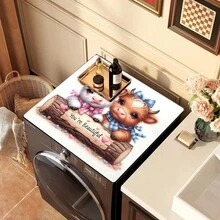 1pc Cute Highland Cow Pattern Printed Washing Machine Dust Cover Mat, Rubber Soft Bottom, Laundry Room Accessory, Washing Machine Top Protective Pad, Quick Absorbent And Dry, Refrigerator Dust Cover, Coffee Maker Countertop Absorbent Mat, Diatomite Draining Mat, Modern Laundry Room And Kitchen Appliance Washing Machine And Dryer Dust Cover, Home Decor, Kitchen And Dining Room Decor - Multicolor - View 10