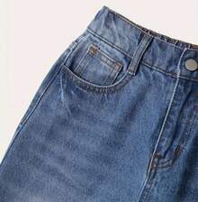 Girls Baggy Wide Leg Ripped Denim Jeans High Waist - Washed Light Blue-888 - View 4
