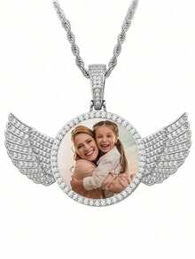 1pc Custom Picture Necklace, Hip Hop Style Personalized Pendant Necklace Jewelry With, Angel Wings Necklace With Pendant Custom Image Jewelry The Best Gift For Couples, Friends And Parents Gift Silver Stylish, Fall Fashion, Casual, Contracted, Simple, Unisex, Hipster Custom, Personalized, Unique Ideal Gifts For Him Girlfriend, Mom, Family - Nhiều màu - Xem 8