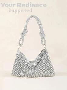 Rhinestone Decor Hobo Bag, 2026 Sparkling Rhinestone Hobo Bag For Women – Glitter Mesh Shoulder Bag With Knot Handle, Silver Crystal Evening Clutch, Y2K Aesthetic Party Purse, Versatile Crossbody Bag For Prom, Wedding & Night Out, Luxury Statement Accessory, US Fast Delivery,Perfect Bride Purse For Wedding, Prom & Party Events - 銀色 - 查看 1