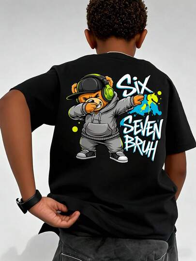 Tween Boys Casual Printed Crew Neck Short Sleeve T-Shirt, Summer Top