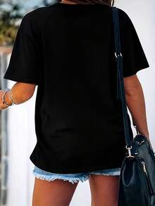 Womens Leo Airbrush Graffiti Heart Love Lover Art Print Crew Neck T-Shirt - 黑色 - 查看 2