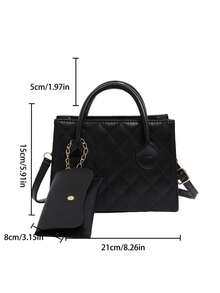 Rhombus Embroidery Thread Stylish Casual Piped One Shoulder Handbag & Crossbody Bag - Black - View 5