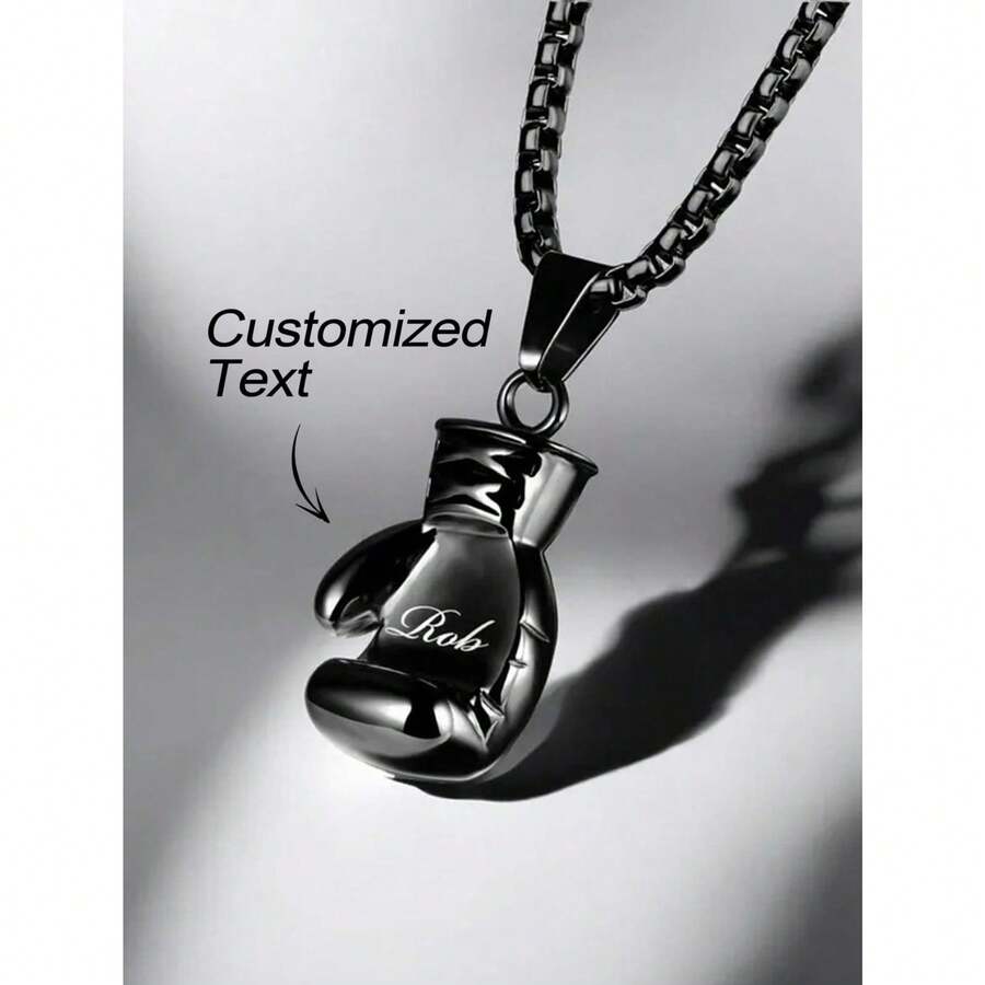 1pc Personalized Boxing Glove Necklace, Customizable Pendant, Father's Day Gift, Birthday Gift For Dad, Boyfriend, Husband - Multicolor - View 1
