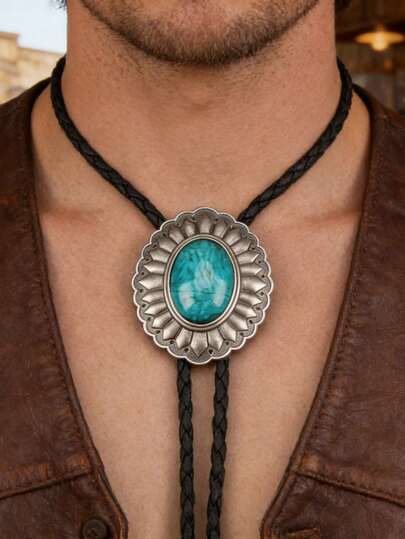 1件优雅简约压纹向日葵合金衬衫项链，时尚嘻哈皮革项链，音乐节派对配饰，情侣项链