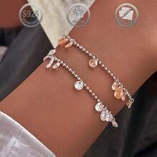 1件优雅简约奢华925银水滴吊坠，镶嵌合成锆石，女士手链，适合日常、派对、节日、约会、送礼。 - 白色 - 查看 2