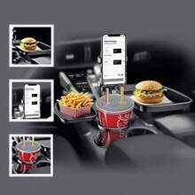 Soporte para taza de coche ajustable de 5 en 1 con rotación de 360°, con soporte para teléfono, bandeja para aperitivos y soporte para bebidas, extensor multifuncional para portavasos de asiento de coche - Bandeja de almacenamiento - Ver 8