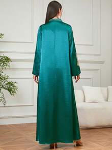 优雅女士新款V领亮片刺绣长款卡夫坦连衣裙，适合庆典、婚礼、居家及日常穿着。 - 綠色 - 查看 2