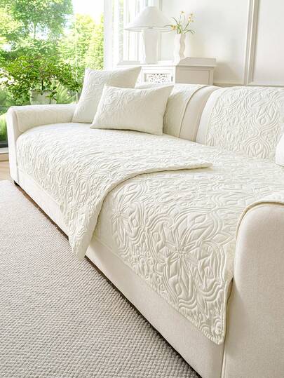 1pc Ultrasonic All-Season Sofa Cushion, 100% Polyester - , Skin-Friendly, Breathable, Pet-Friendly Protective Cover, Suitable For All Seasons, Solid Color Elegant Minimalist & Bohemian Elements - Suitable For Bedroom, Living Room Decor, Machine Washable Non-Slip Sofa Cover