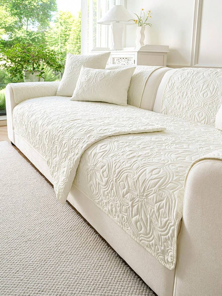 1pc Ultrasonic All-Season Sofa Cushion, 100% Polyester - , Skin-Friendly, Breathable, Pet-Friendly Protective Cover, Suitable For All Seasons, Solid Color Elegant Minimalist & Bohemian Elements - Suitable For Bedroom, Living Room Decor, Machine Washable Non-Slip Sofa Cover